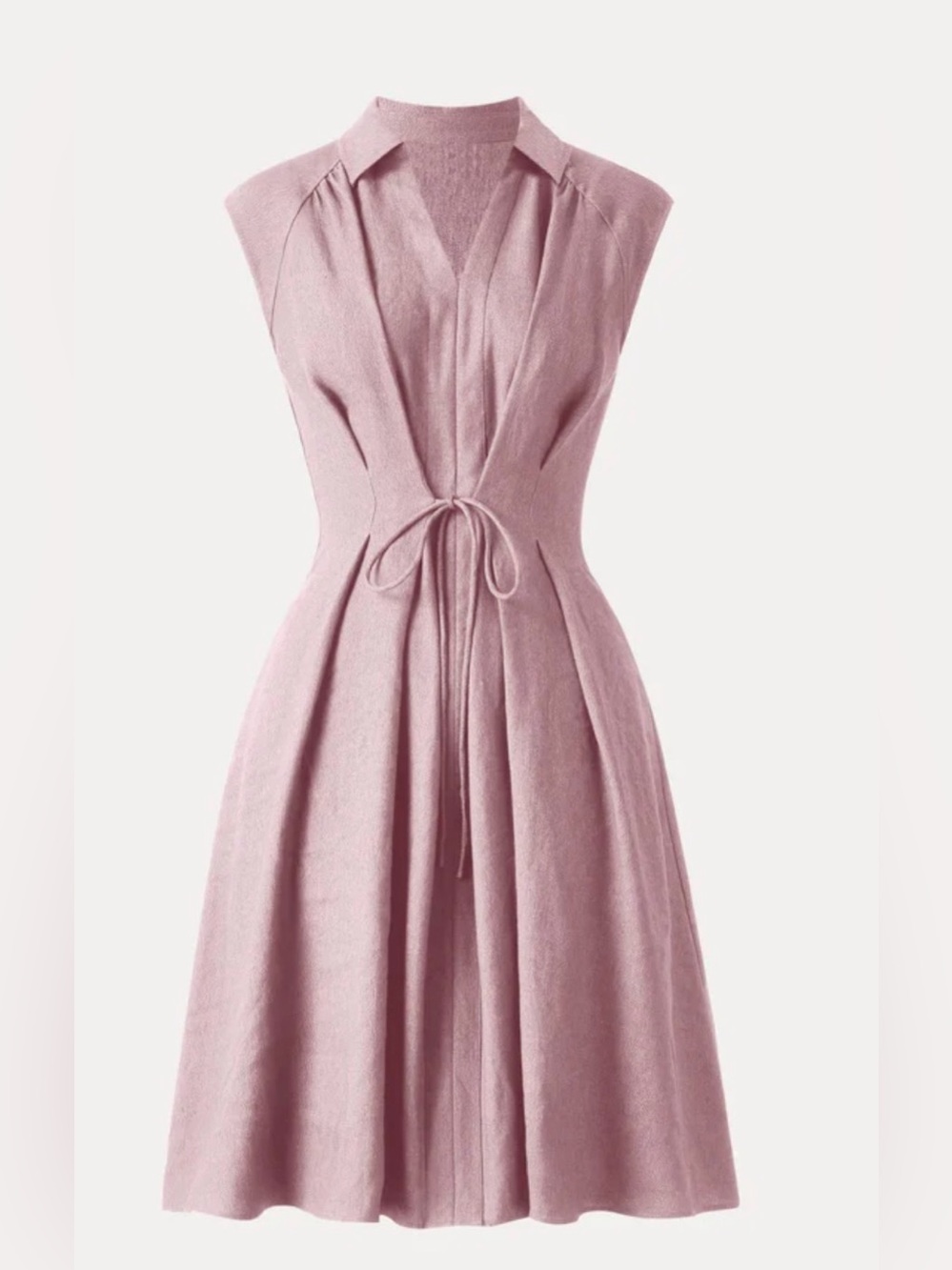 BNWT OGL Viscose-Linen Collared V-Neck Midi Dress With Drawstring L Soft Pink